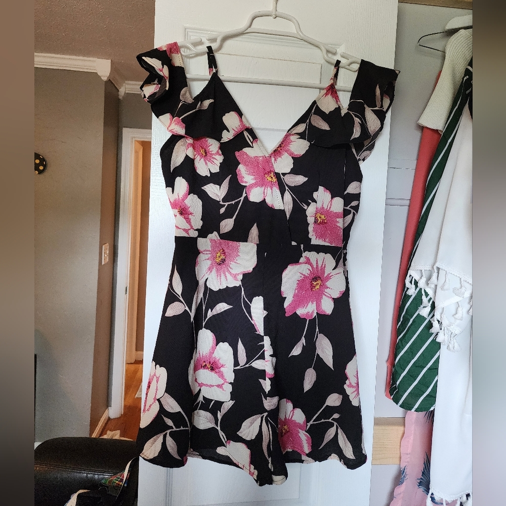 Floral Black and Pink Women's Romper